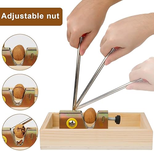 Miniatura 3 de Galleta de nueces resistente, herramienta de galletas de nuez con base de madera y tenedores pinzas ajustables para nueces, cascanueces manual para