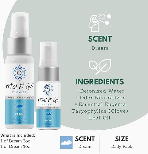 Miniatura 2 de Mist N' Go by OMAZE - Spray de baño de viaje para eliminador de olores de excrementos, espray de inodoro de viaje para ambientador de excrementos