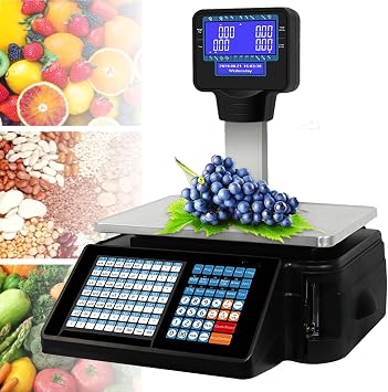 Digital Weight Price Scale, Commercial LCD Screen Label Printing Scale Price Computing Scale with Label Printer for Retail