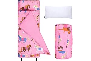Plush Horse Nap Mat with Built-in Reusable Pillow for Preschool and Daycare,...