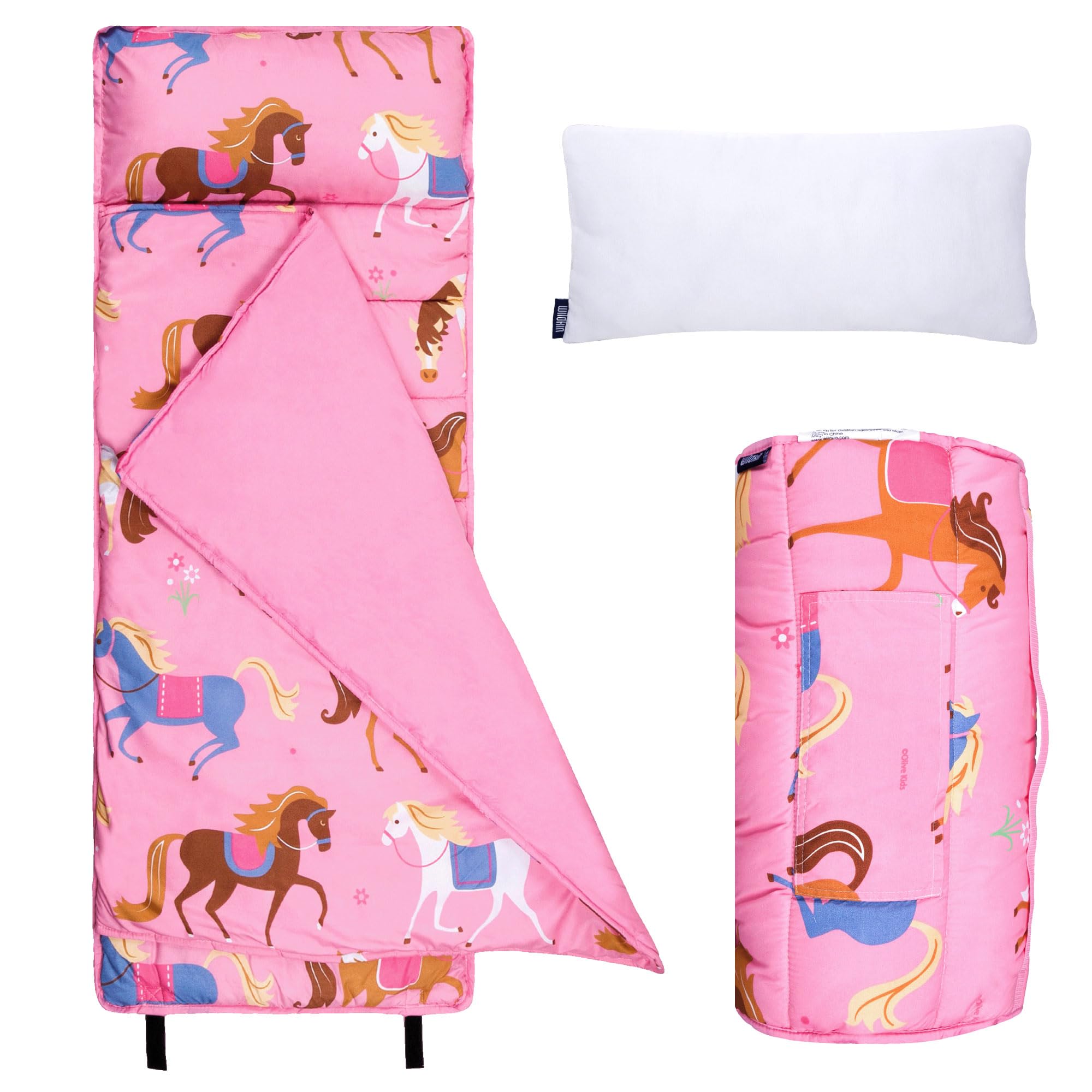 WildkinKids Microfiber Nap Mat – Soft Sleep Mat with Pillow, Ideal for School & Travel - Horses