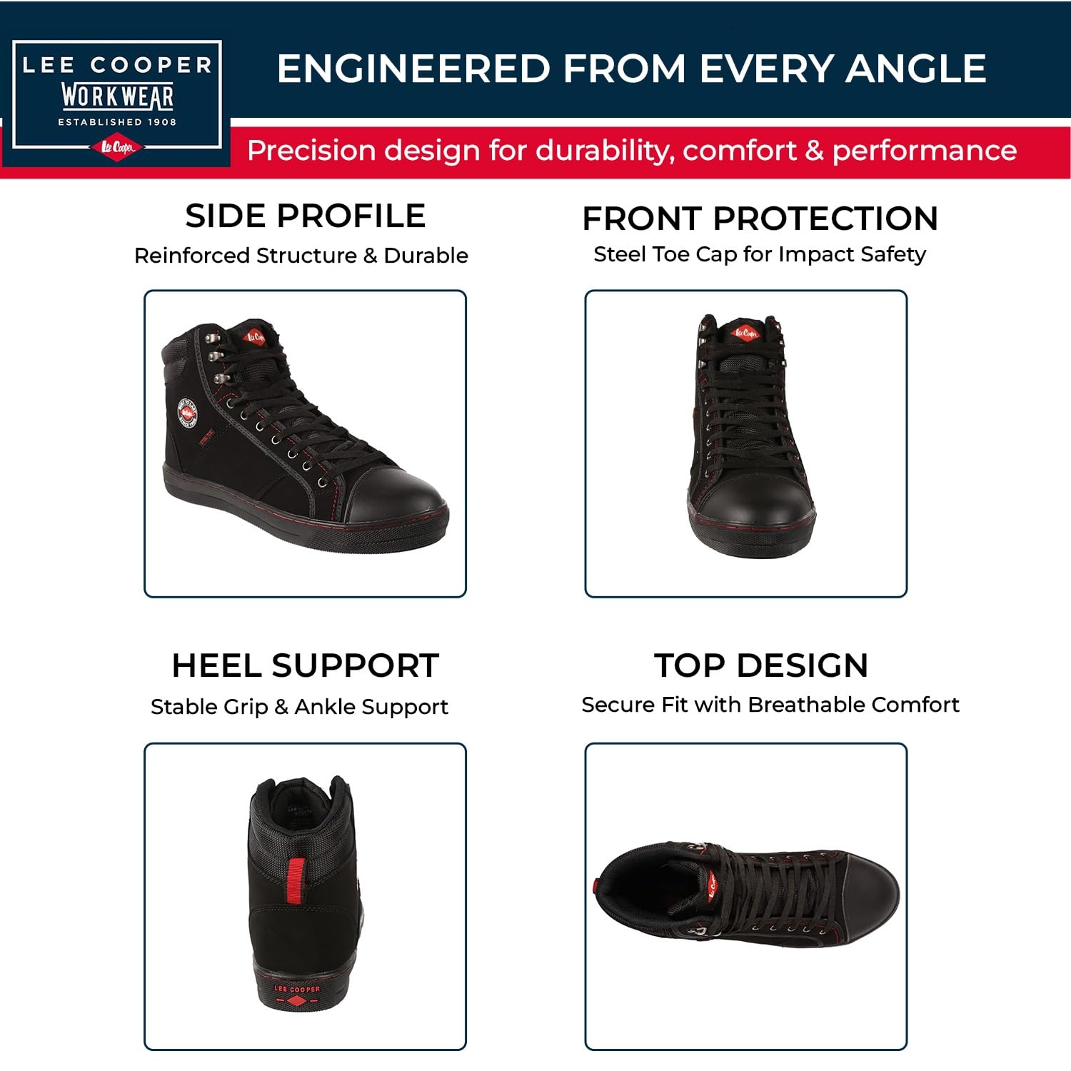 Lee Cooper LCSHOE022 Unisexowe obuwie ochronne robocze w stylu baseballowym z metalowym podnoskiem antypoślizgowe lekkie