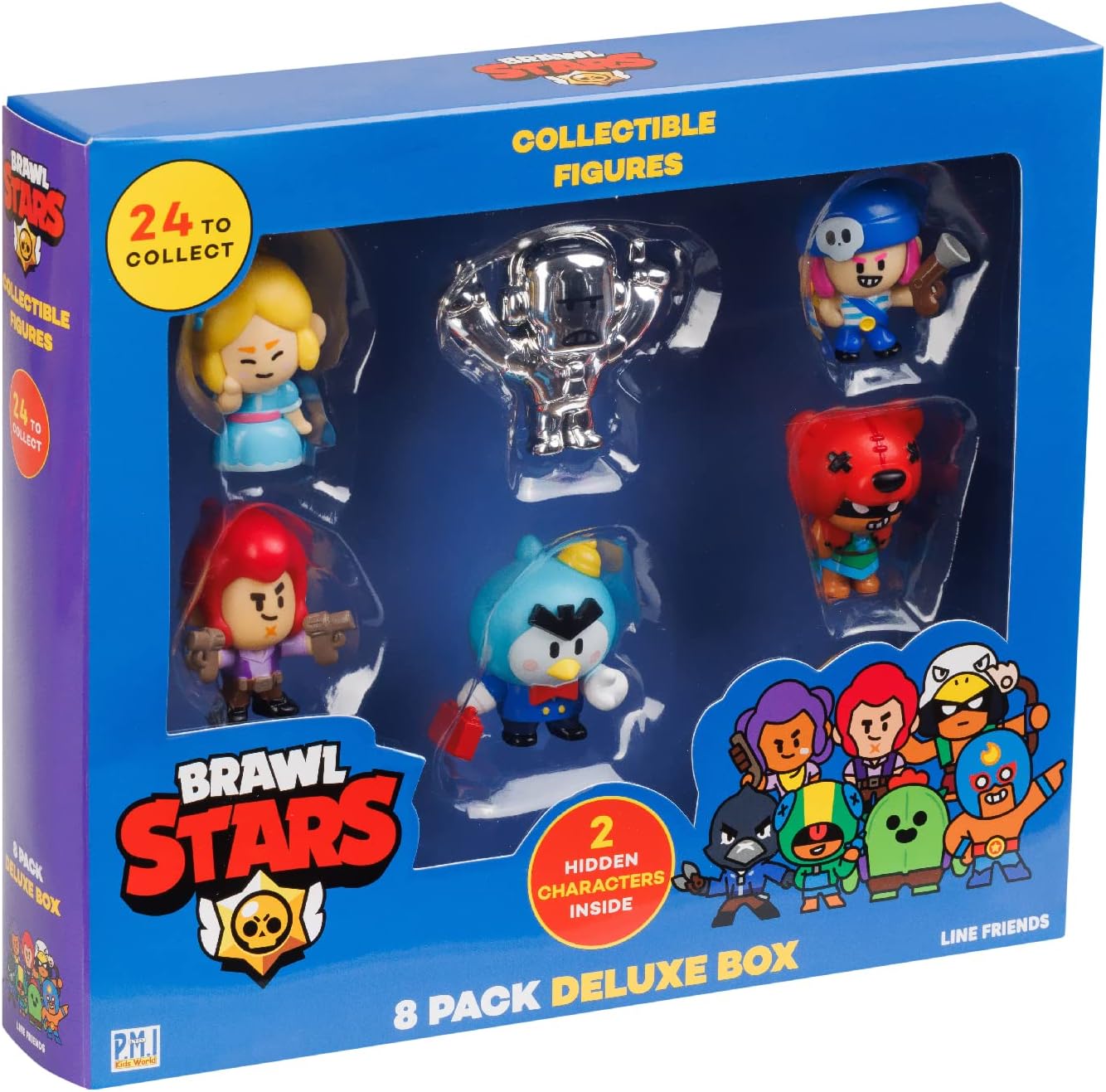 Brawl Stars Collectable Mini Figures Deluxe 8 Pack | 2 Mystery Characters | 1 Silver Skin Figure | 2 Inch Figures | P.M.I. Official Licensed Toys | Supercell | Gift For Gamers Toys