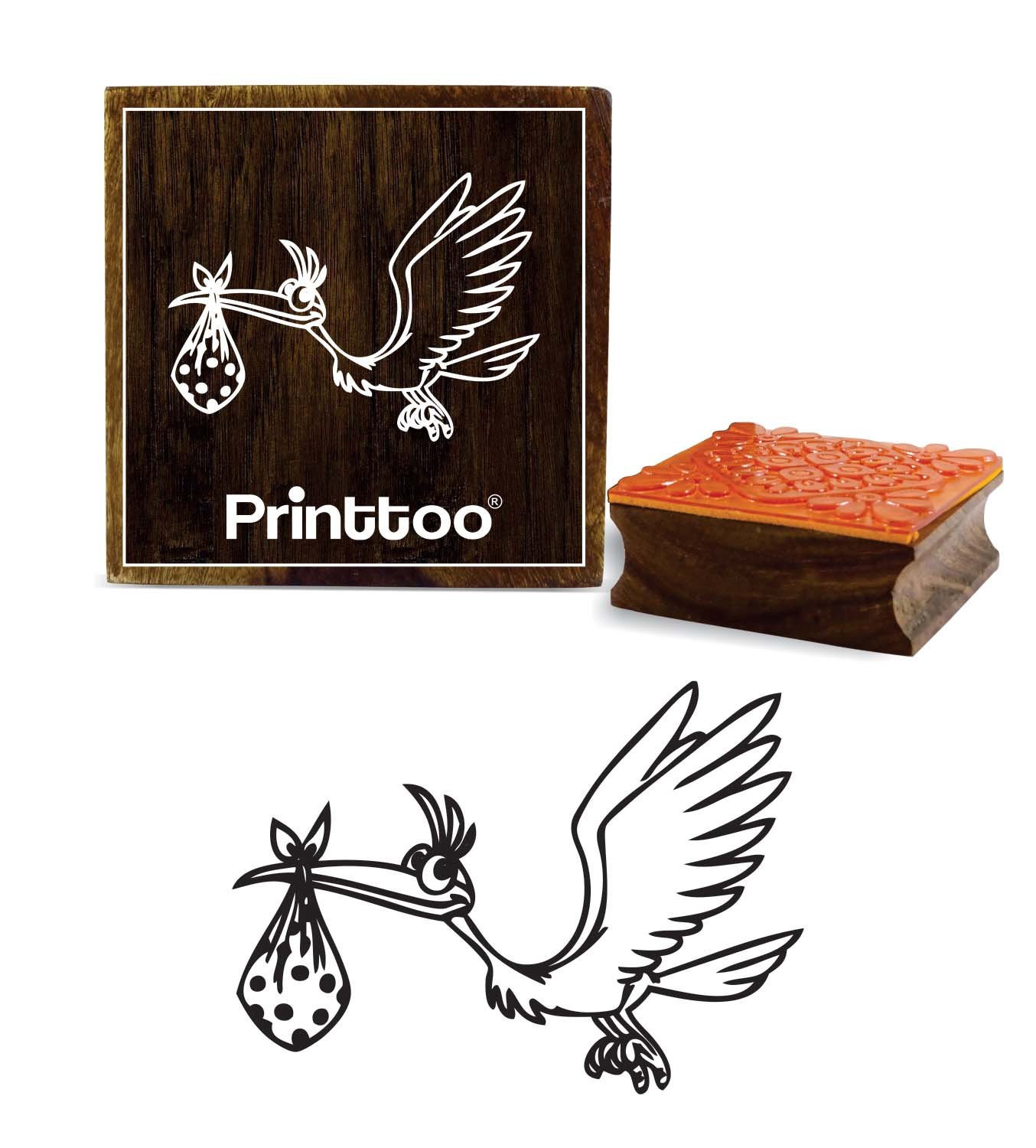 Printtoo Wooden Square Rubber Stamp White Pelican Bird Pattern Scrap-Booking Stamps-3 x 3 Inches