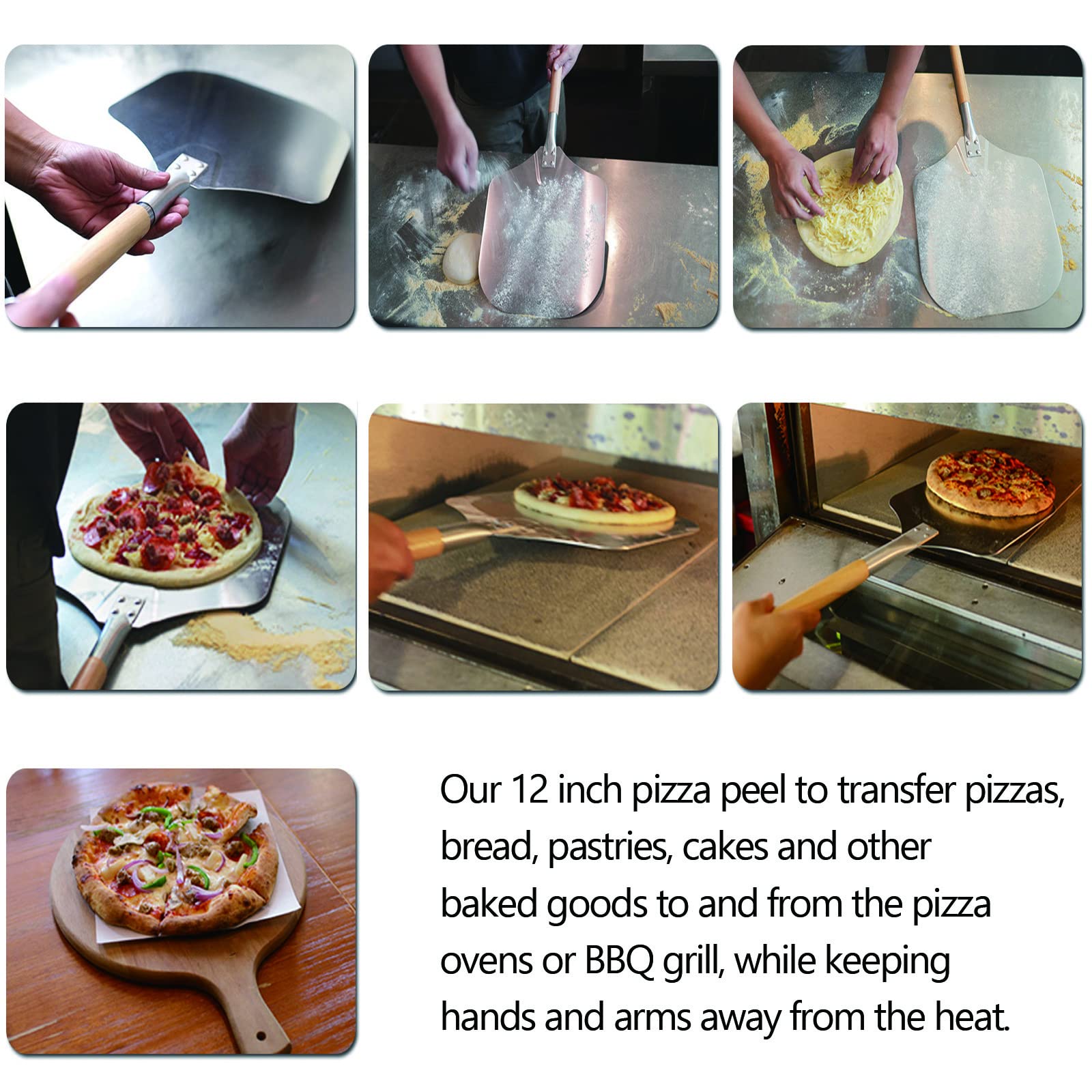 Łopatka do pizzy, skórka do pizzy, do toczenia pizzy, z drewnianym uchwytem, antypoślizgowa, do artykułów kuchennych, DIY, pizza kamień, piekarnik, grill, chleb, ciasteczka, narzędzie do pieczenia ciastek (14 ?, długa)