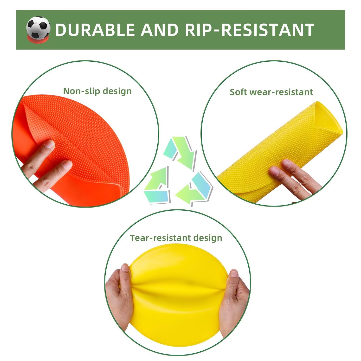 Marqueurs de sol en caoutchouc antidérapant de 12,9 cm - Cônes plats en polyéthylène pour salle de classe, danse, sport, football, basket-ball, vitesse et agilité (6 couleurs)