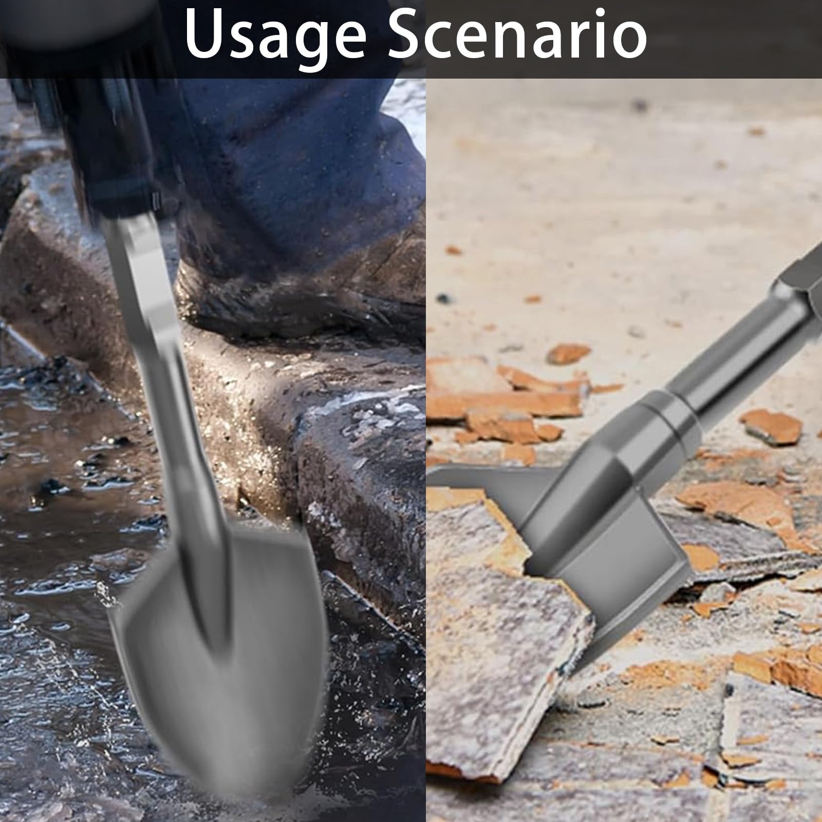 Scalpello a Pala SDS HEX, Martello da Demolizione 44 x 14 cm in Acciaio 40CR per Piccone Elettrico da 65A Scalpello SDS HEX con Albero Esagonale per Rimozione di Terra Dura Argilla e Mobili in Cemento