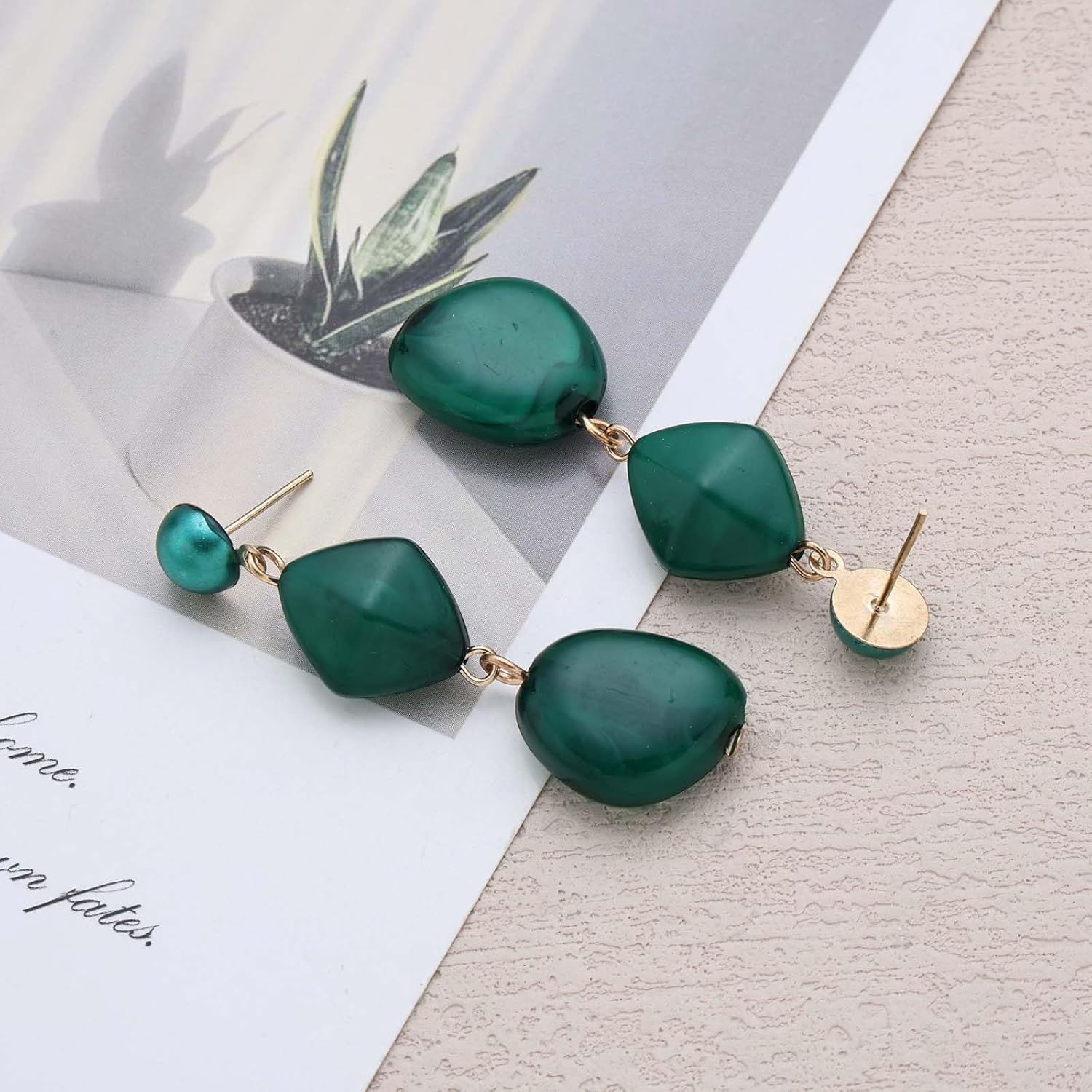 Vintage Geometric Acrylic Drop Earrings Green Irregular Resin Earrings Statement Long Acrylic Earring Round Green Ball Stud Earring Jewelry for Women - Image 4