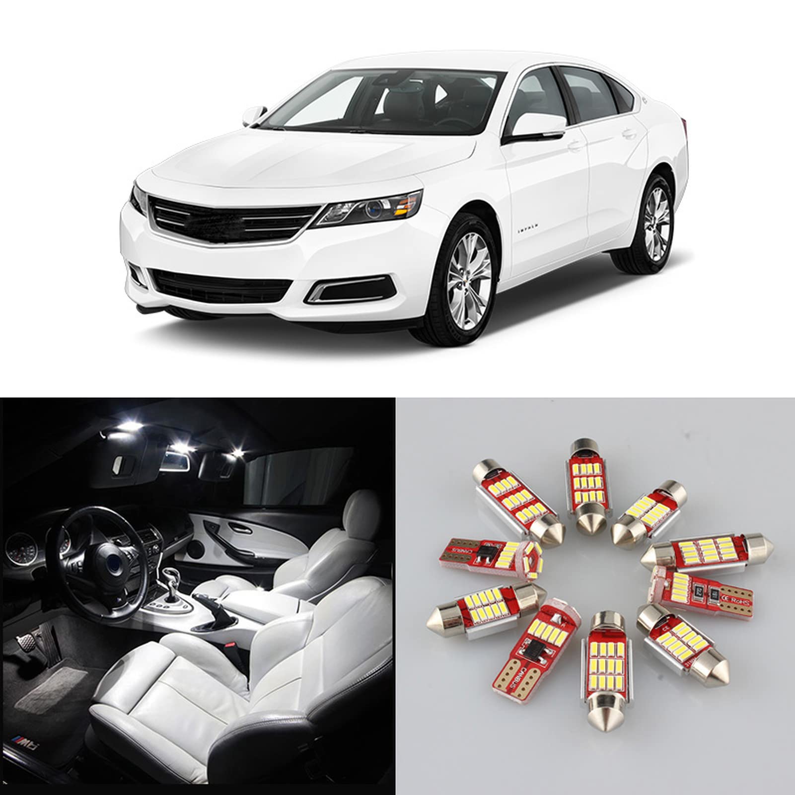 Bombillas Blancas para Coche, Kit de luz de cúpula de Lectura Interior LED, para Chevrolet Chevy Impala 2000-2015 2016 2017 2018 2019 lámpara de Licencia de Maletero