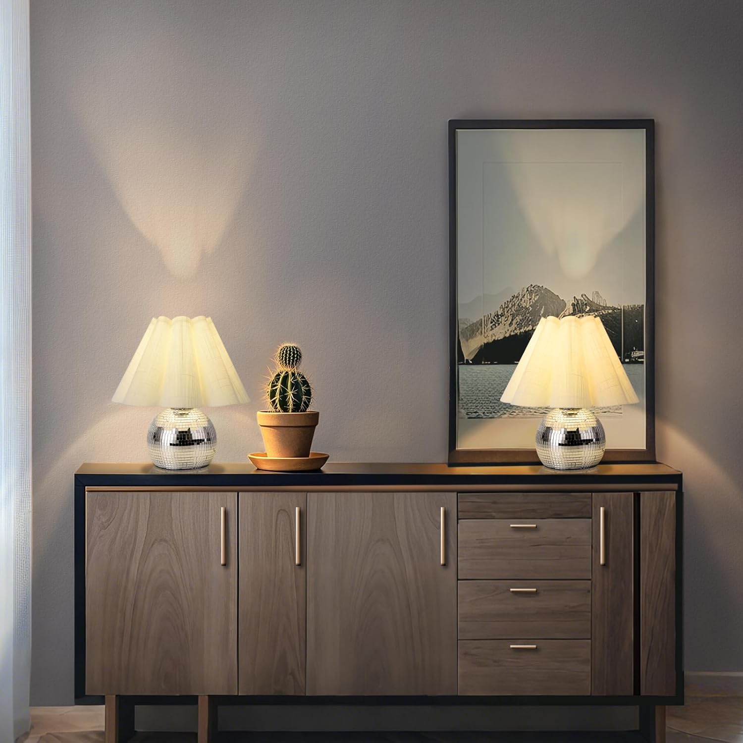 Ziqqeelam Disco Small Table Lamp for Bedroom, Funky Lamp Ball Lamps for Kitchen, Mini Table Lamps for Small Spaces with Scalloped Shade for Nightstand Desk Lamp