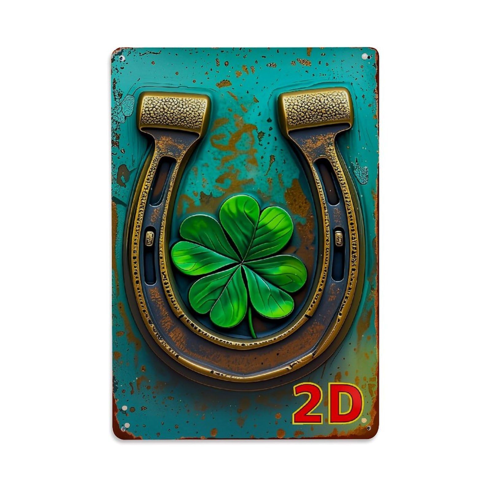 Horseshoe Clover Rustic Green Metal Vintage Tin Sign Retro Metal Wall Decor Metal Poster, Home Bar Garage Farmhouse Cafe Wall Art Decoration 8x12Inches