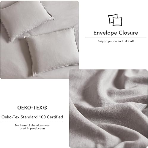 Miniatura 4 de DAPU - Juego de 3 piezas de funda de edredón de lino francés, mezcla natural de algodón, ropa de cama suave y transpirable, 1 funda de edredón y 2