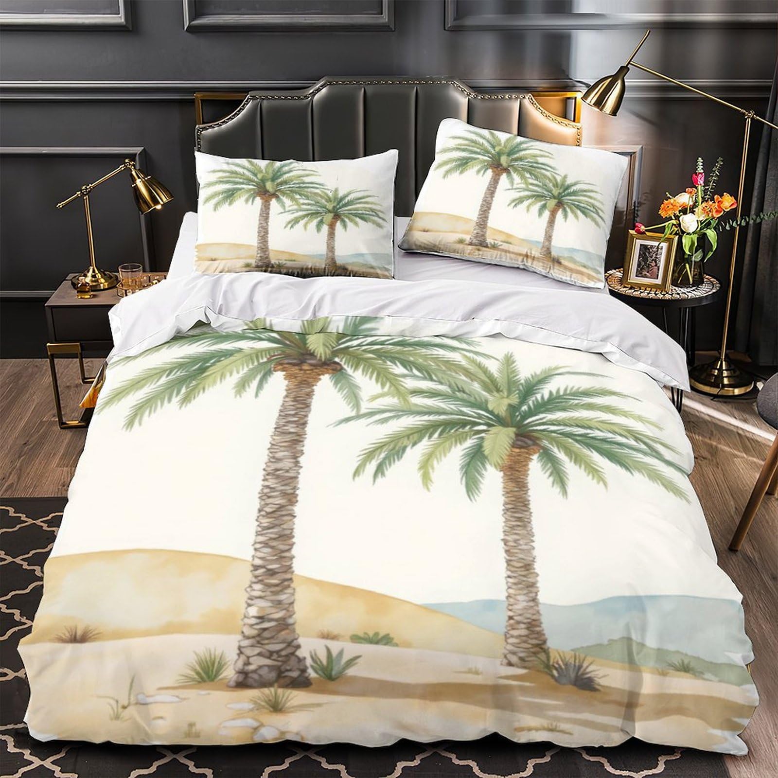 MMDASBVPE Palm Trees Comforter Cover 3D Design Printed Luxury 3 Piece Bedding Set Zipper Desert Botanical Quilt Cover Super Soft All Season for Kids Teens Adults Women Youth Teenagers King（220x240cm）