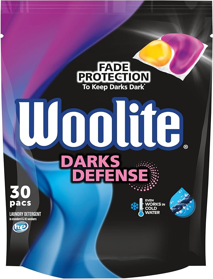 Woolite Darks Pacs, Laundry Detergent Pacs, 30 Count, for Standard and HE Washers