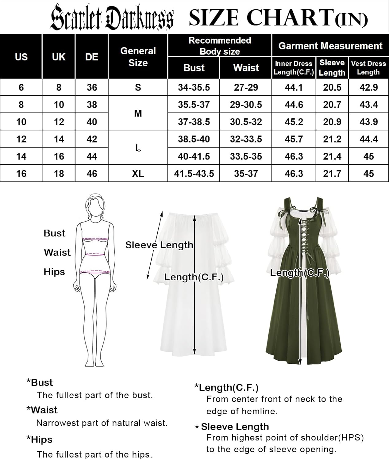 SCARLET DARKNESS Women's Renaissance Costume Medieval Lace Up Corset Dress Puff Sleeve Peasant Dress - Image 7