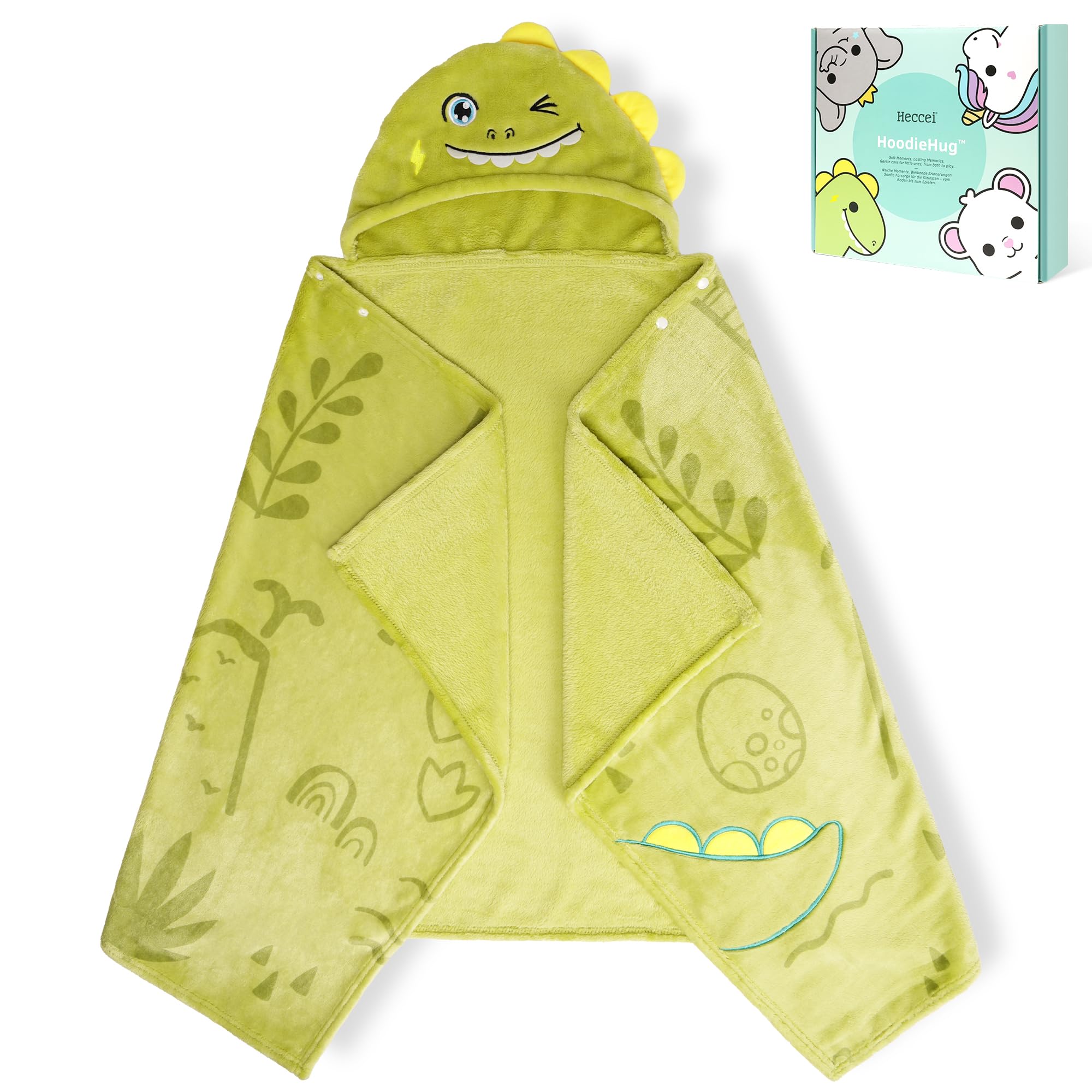 Heccei Hoodiehug-Dinosaur Hooded Towel For Toddlers Extra Large 140X70 Cm Kids Bath Towel With Hood, Premium Soft & Absorbent Baby Towel For Swimming Beach After Bath