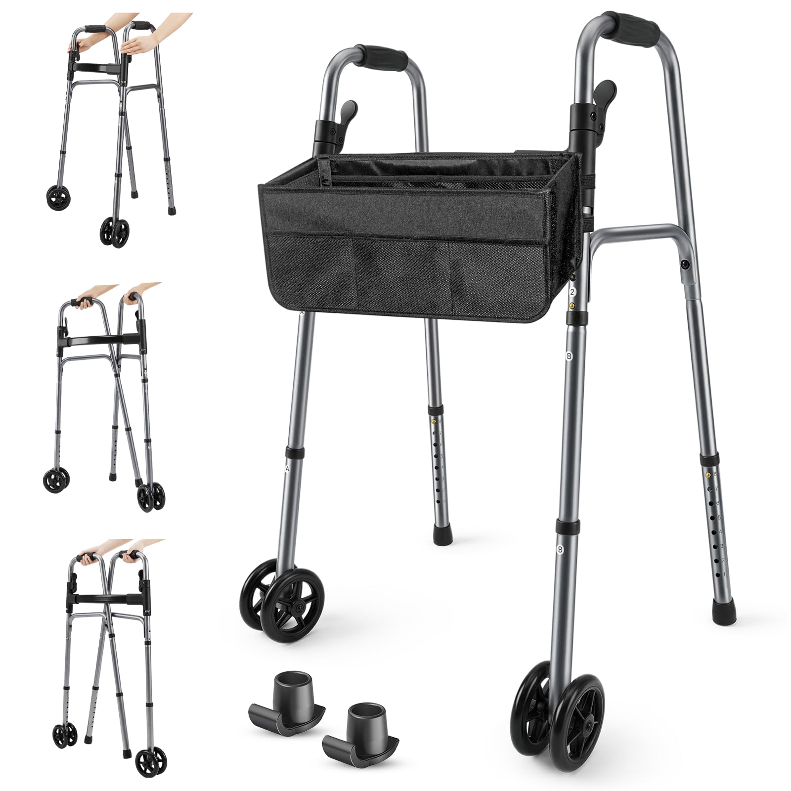 Folding Walker for Seniors with Basket：Standard Walkers for Seniors Elderly