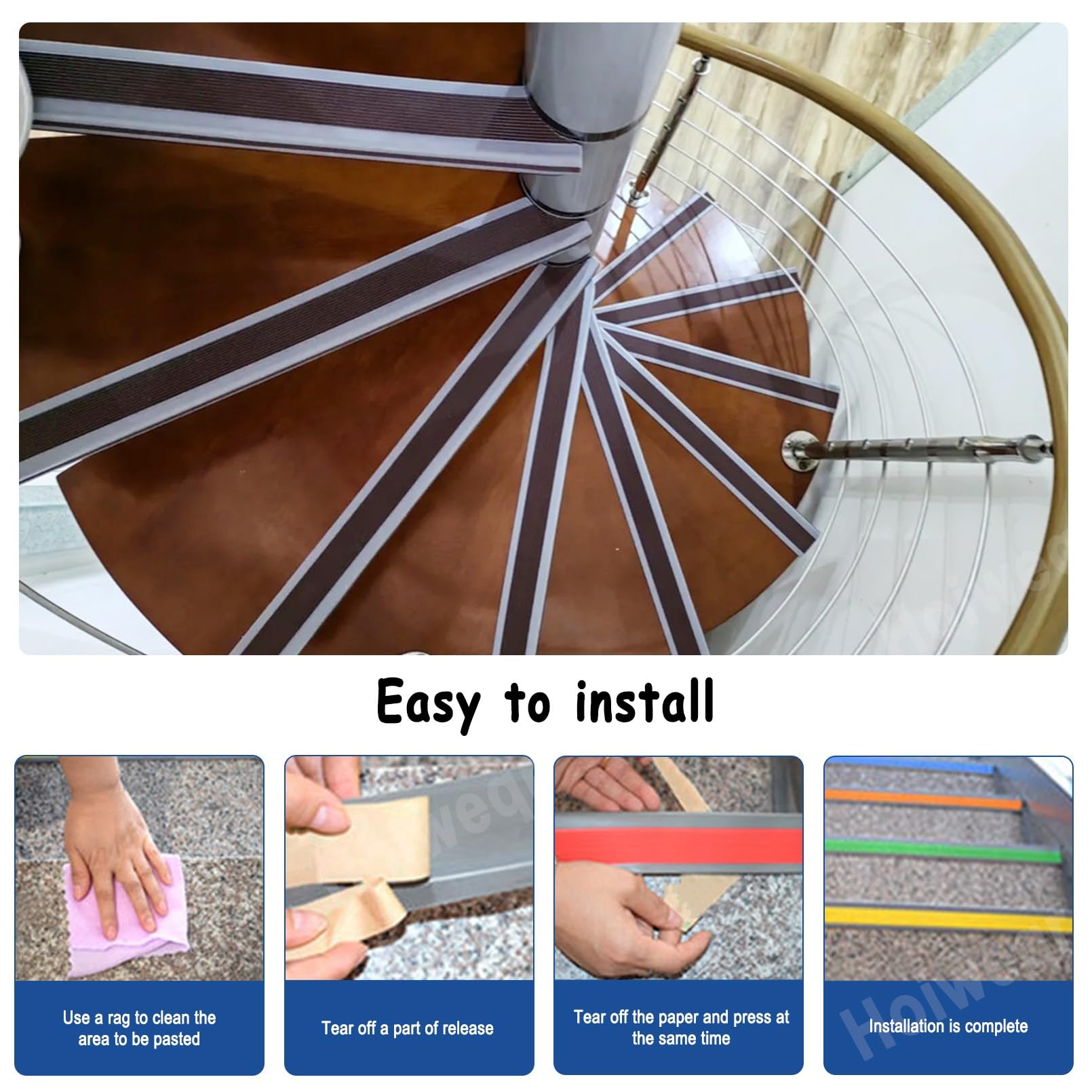 Tiras Antideslizantes Para Peldaños, Borde de Escalera de Vinilo Antideslizante, Utilizado Para Escaleras Interiores Y Exteriores, Antideslizante Para Bordes de Escalera(Grayish yellow,3m/118in)