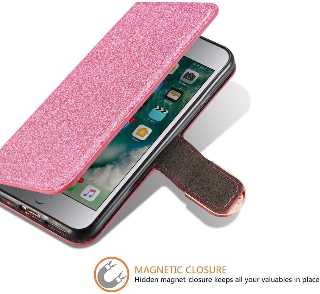 ZCDAYE Case for iPhone 6 Plus/6S Plus,Bling Glitter [Magnetic Closure] PU Leather Flip Wallet [Love Diamond Buckle][Card Slots][Kickstand] Soft TPU Cover for Apple iPhone 6 Plus/6S Plus (Pink)