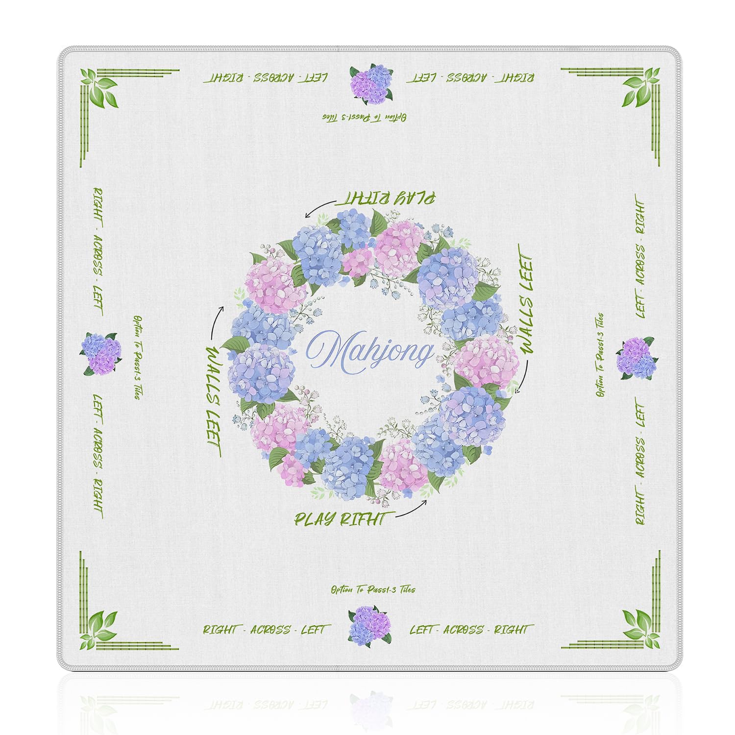 NATSUNO Hydrangea Mahjong Mat (31.5″x31.5″), Cottagecore Pink Blue and Purple Hydrangea Floral Non-Slip Noise Reduction Mahjong Table Mat for American Mah Jong Poker Board Games Card Games Dominoes