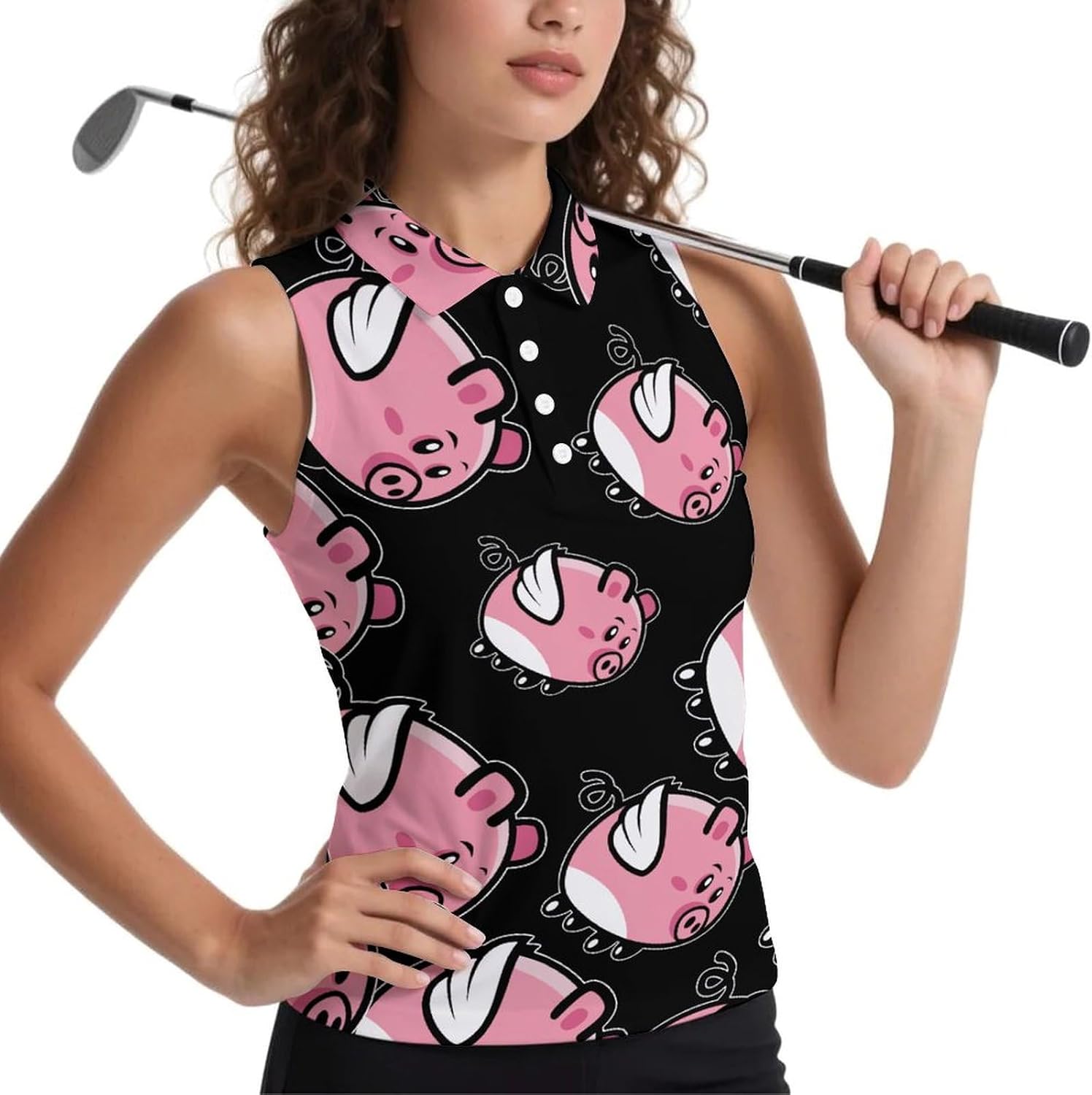 Cute Flying Pigs Women's Golf Shirt Sleeveless Polo Shirts Tank Tops Blouses Tennis T-Shirts Casual