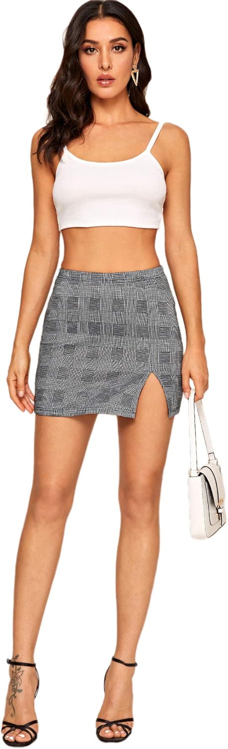 Floerns Women's Plaid Bodycon Split Mini Skirt Grey Small Plaid XS