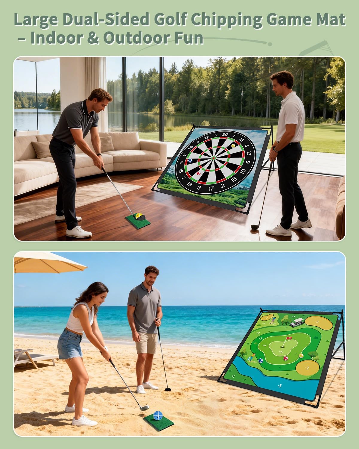 Golf Chipping Game with 6 Large + 30 Small Sticky Balls, Large Dual-Sided Sticky Golf Pro Battle Mat, Portable Practice Game for Dads and Junior Golfers - Indoor and Outdoor (No Club)