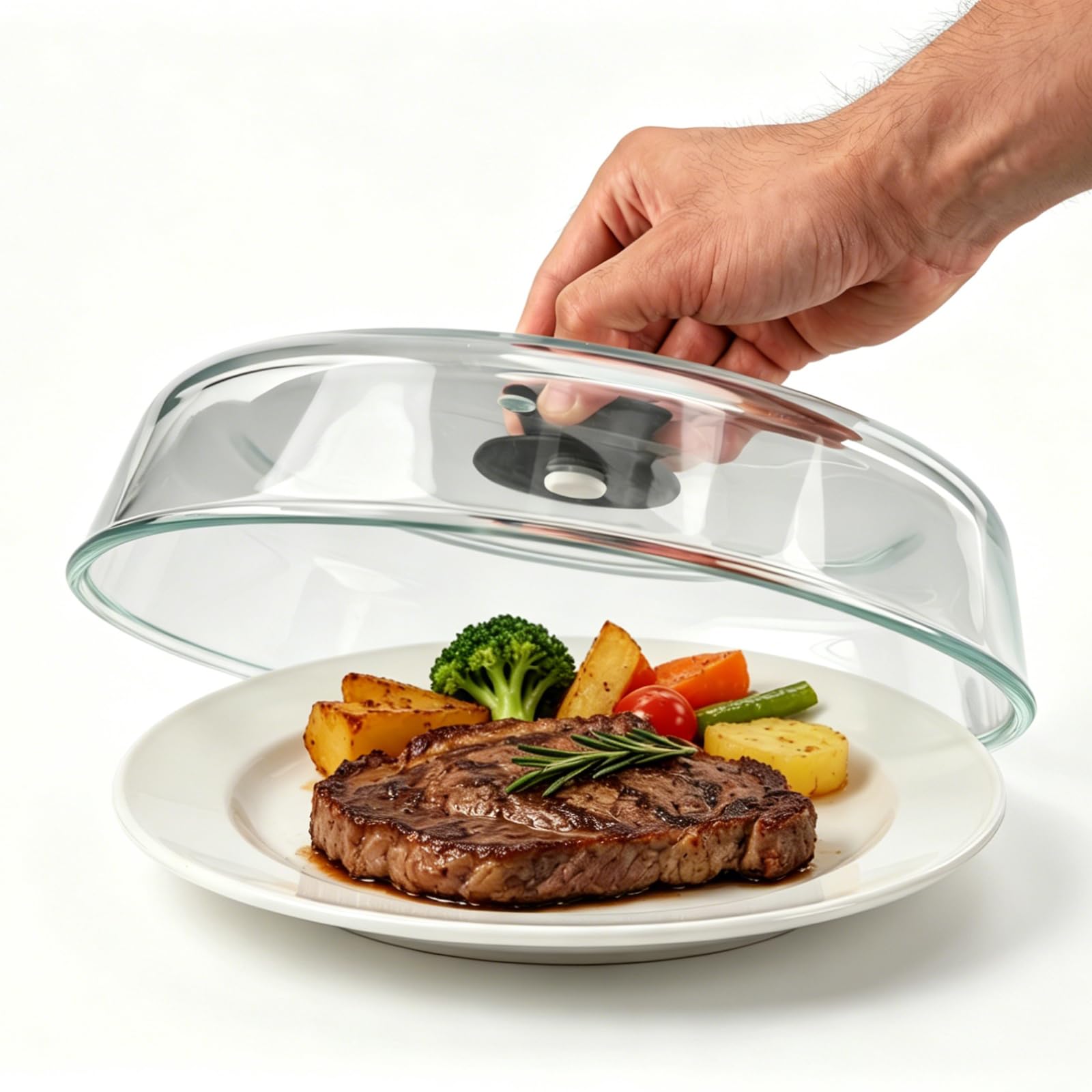 Copertura alta in vetro per microonde, paraschizzi per alimenti, 25,4 cm, in robusto vetro borosilicato, con tovaglietta per microonde, coperchi per piatti con foro di ventilazione e manico in