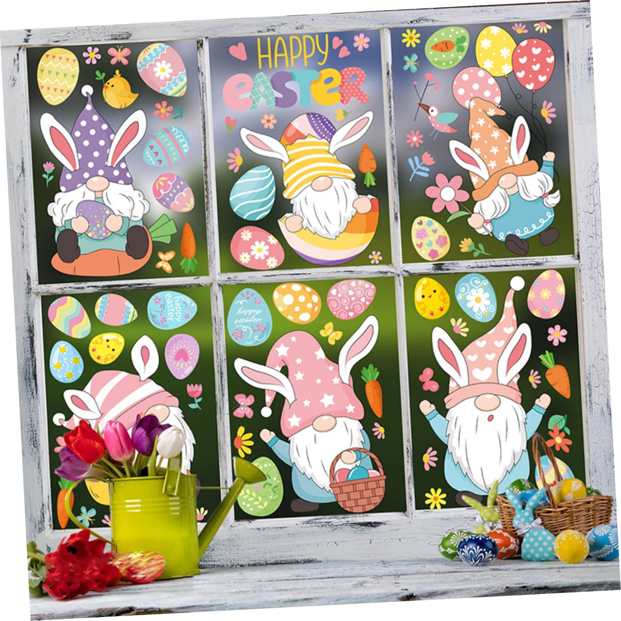 MAGICLULU 4 Juegos Etiqueta De La Pared De Pascua Tinte Puerta De Navidad Pegatinas Decoración Etiqueta De La Ventana Del Festival Ventana De Conejito Se Aferra Huevo De Polivinilo
