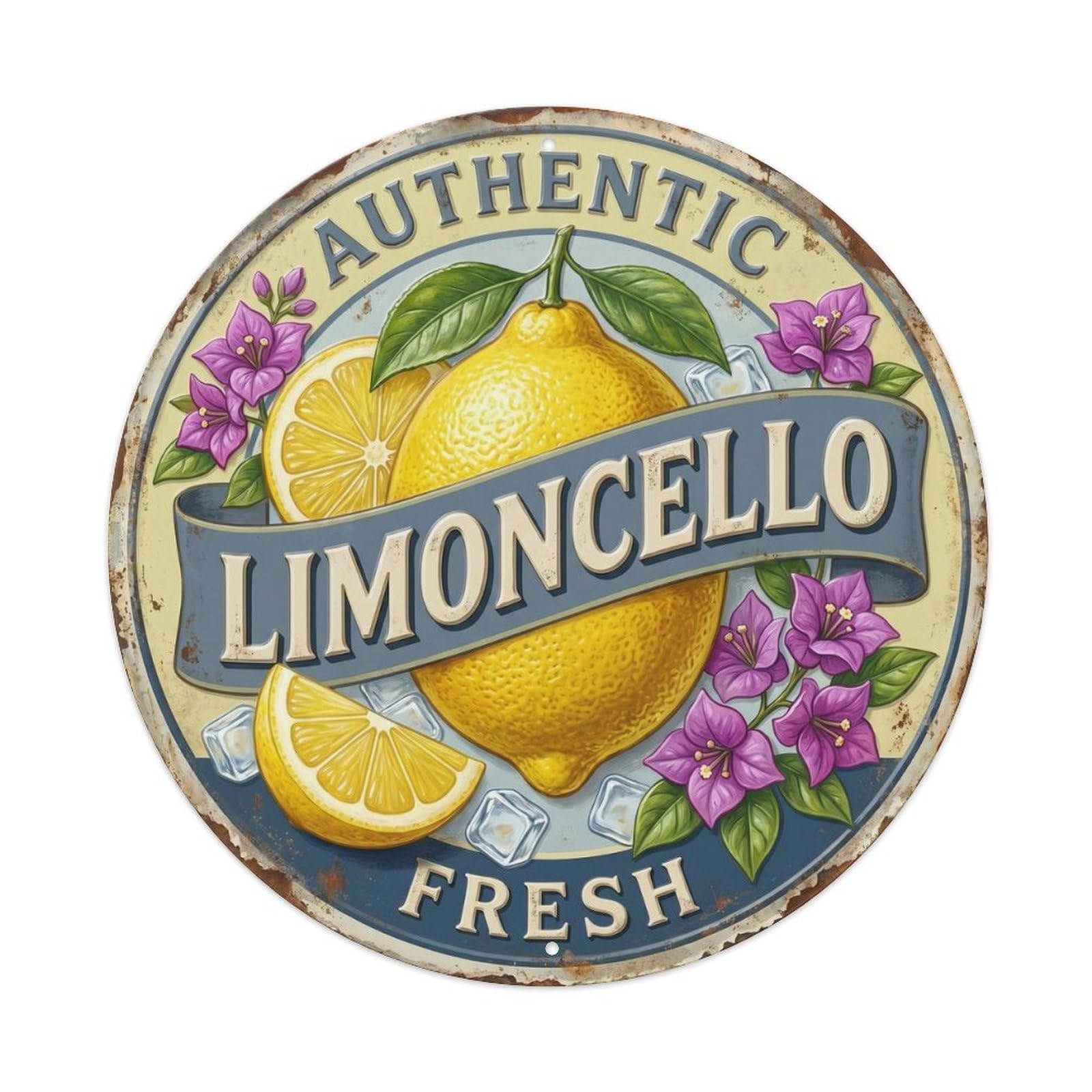 Authentic Metal Emblem Limoncello Vintage Metal Tin Sign Plaque Wall Decor for Cafe, Club, Garden Round Metal Poster 8x8Inch