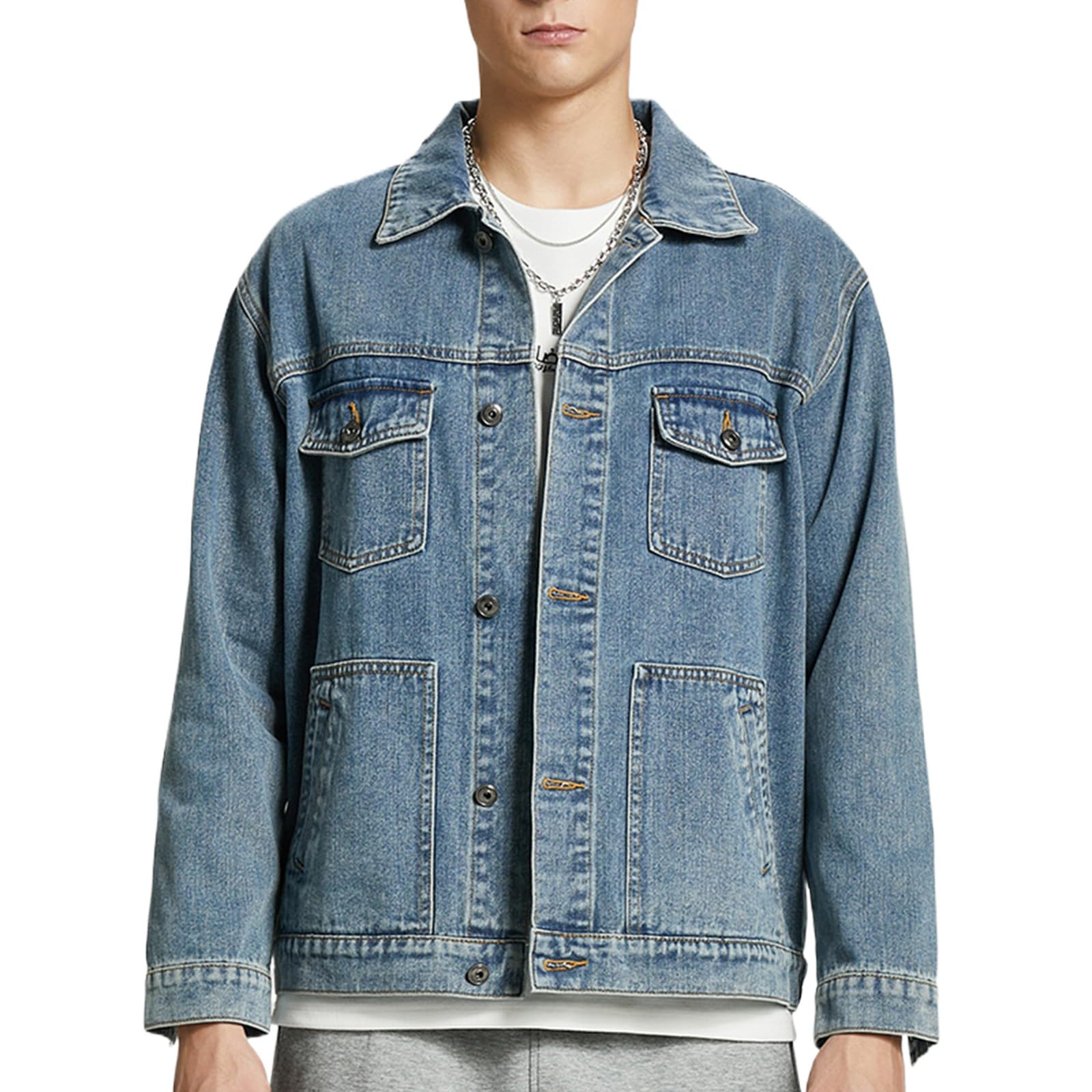 Men's Denim Jacket Vintage Casual Button Down Trucker Jacket
