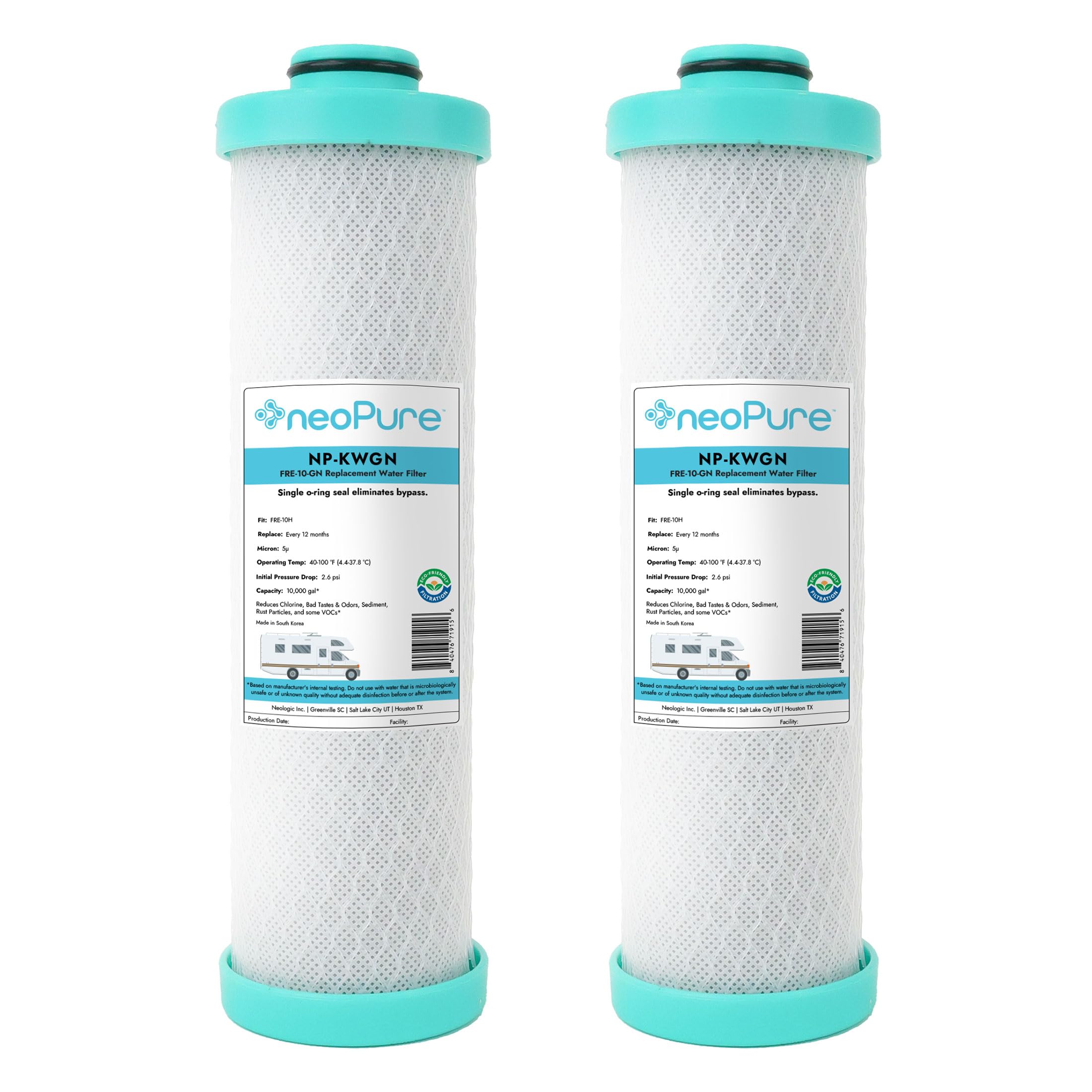 Neo-Pure RV Replacement Filter for Forest River FRE-10-GN (2.5 x 10") RV Water Filter Activated Carbon Block Push-Nipple Cartridge Replaces FRE-10-BN(