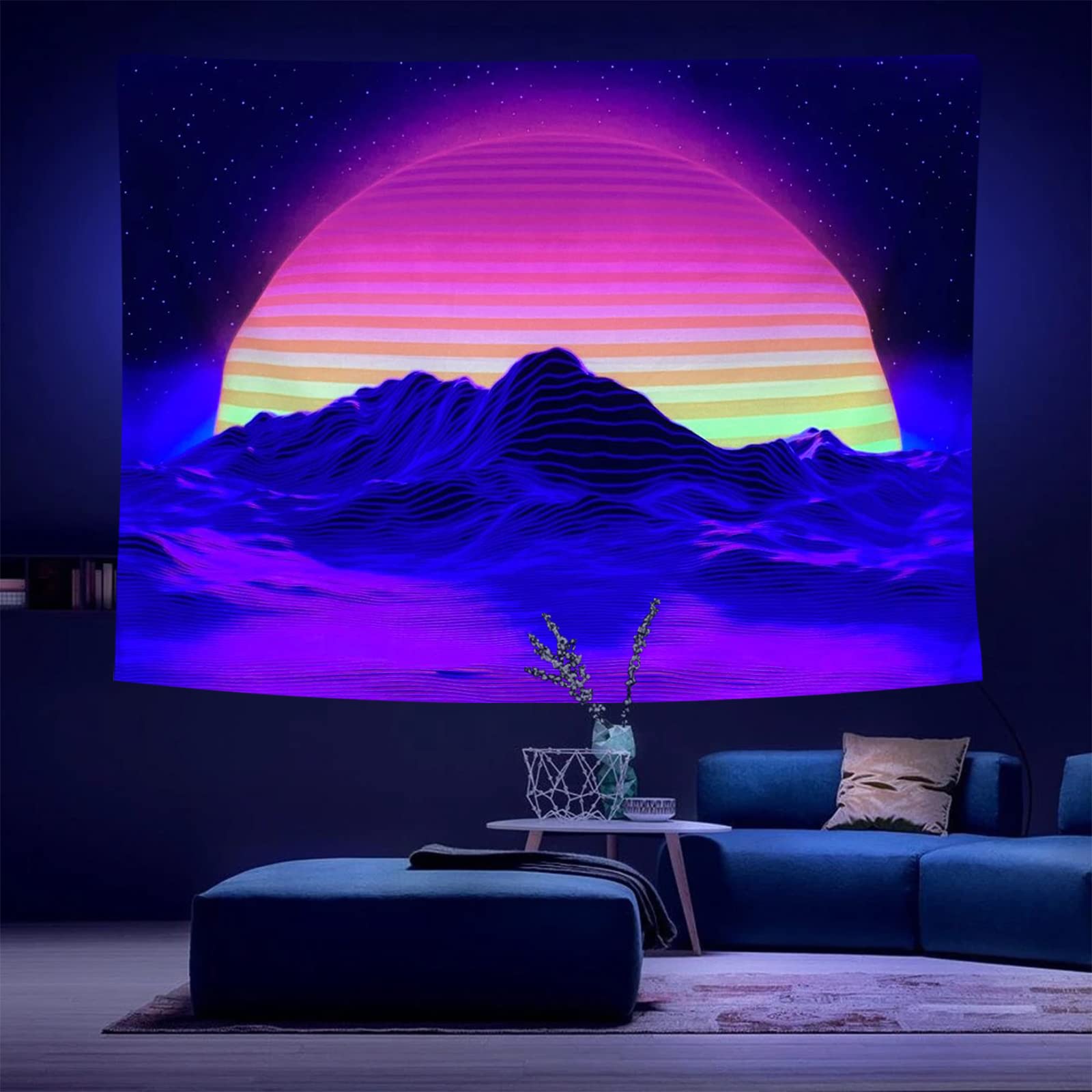 Amazon.com: Sunset Blacklight Tapestry for Bedroom Living Room Decor, Wave  Tapastry's Wall Hanging UV Reactive Blue Starry Sky Neon Tapestries Black  Light Posters Glow in The Dark Party Backdrop, 51" x 59" :
