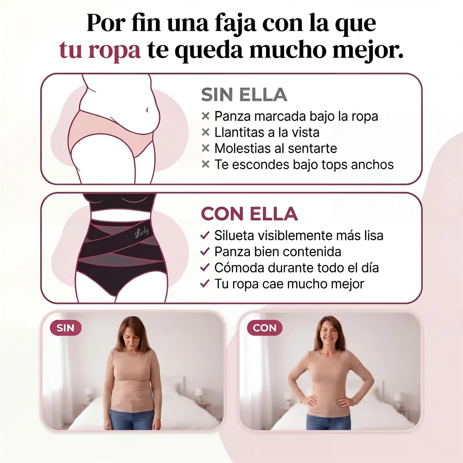 Mi-Calma Faja Cintura Alta Mujer Invisible Sin Costuras | Moldea la silueta con ajuste cómodo, tejido transpirable para uso diario bajo ropa ajustada