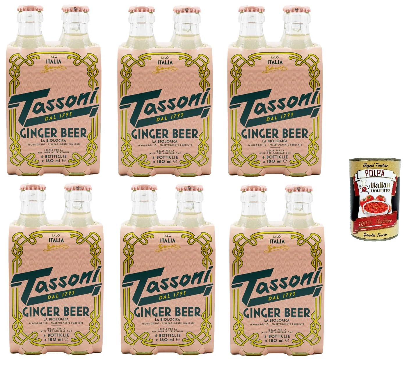 Tassoni Ginger Beer 4 x 180 ml Italian Gourmet Polpa 400g