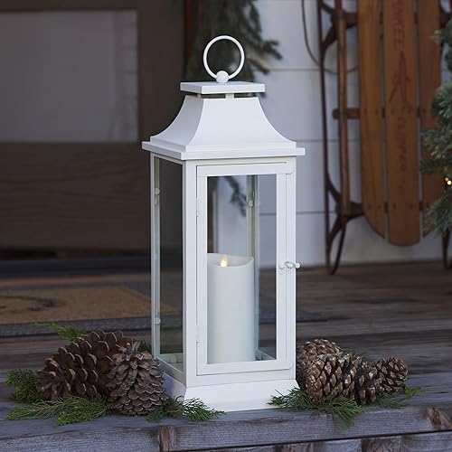 Miniatura 2 de Luminara Linterna Heritage marfil de 19 pulgadas con vela sin llama para exteriores (3.75 x 7 pulgadas) y control remoto