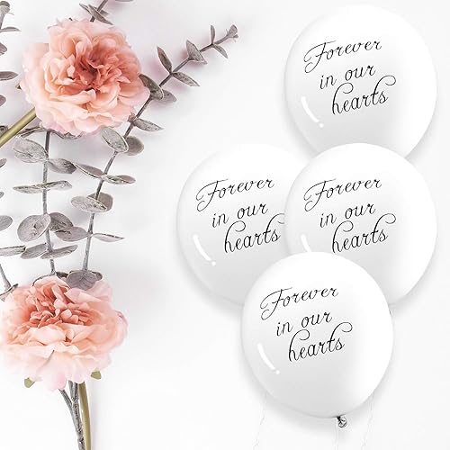 Miniatura 4 de Gejoy 50 globos funerarios blancos de 12 pulgadas, globos de látex con 3 rollos de cintas de 32 pies para condolencia del día de los Caídos