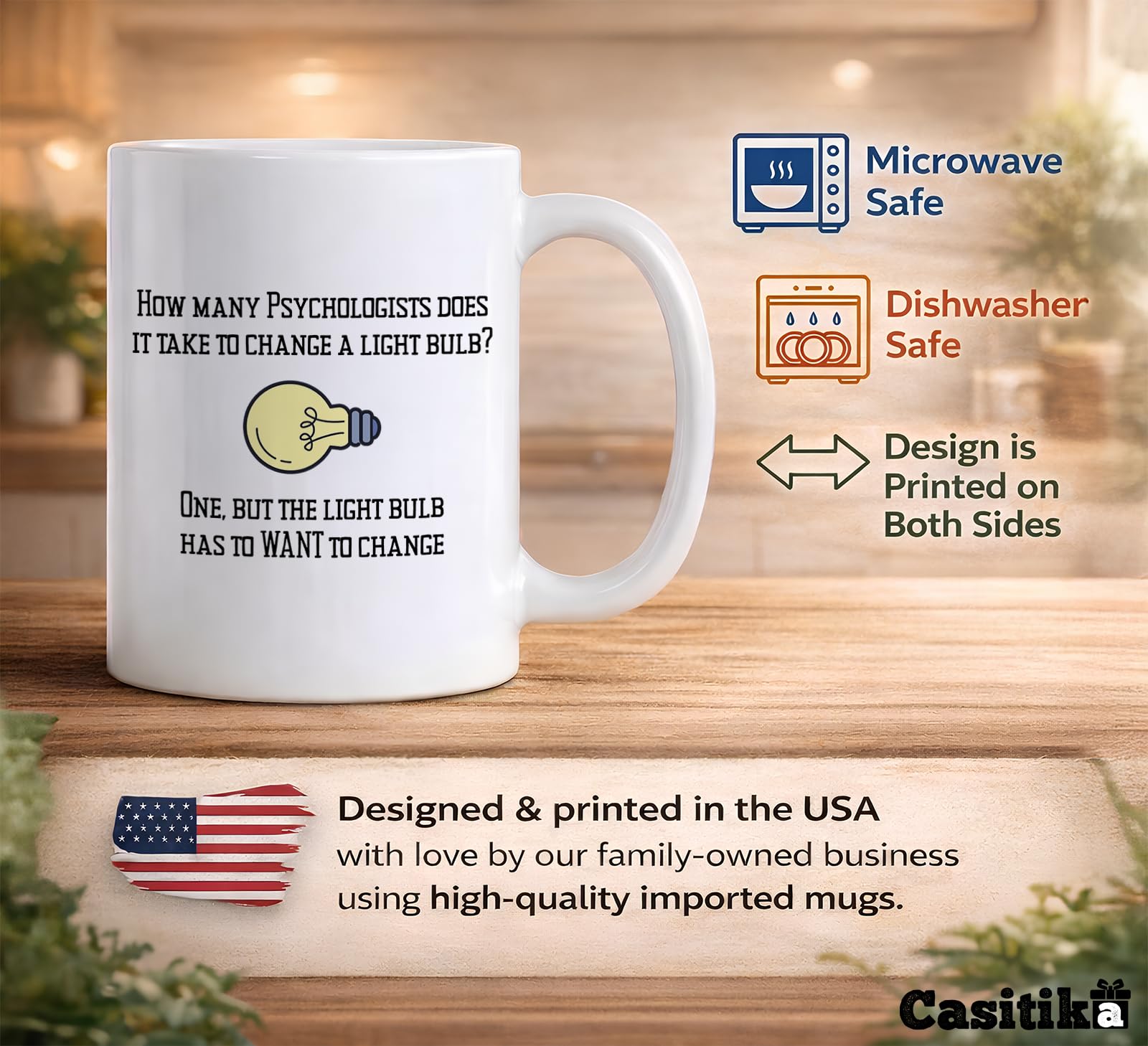 Casitika Psychology Gifts. 11 oz White Ceramic Psychologist Coffee Mug. Funny Psychiatrist or Psychologists Light Bulb Joke.