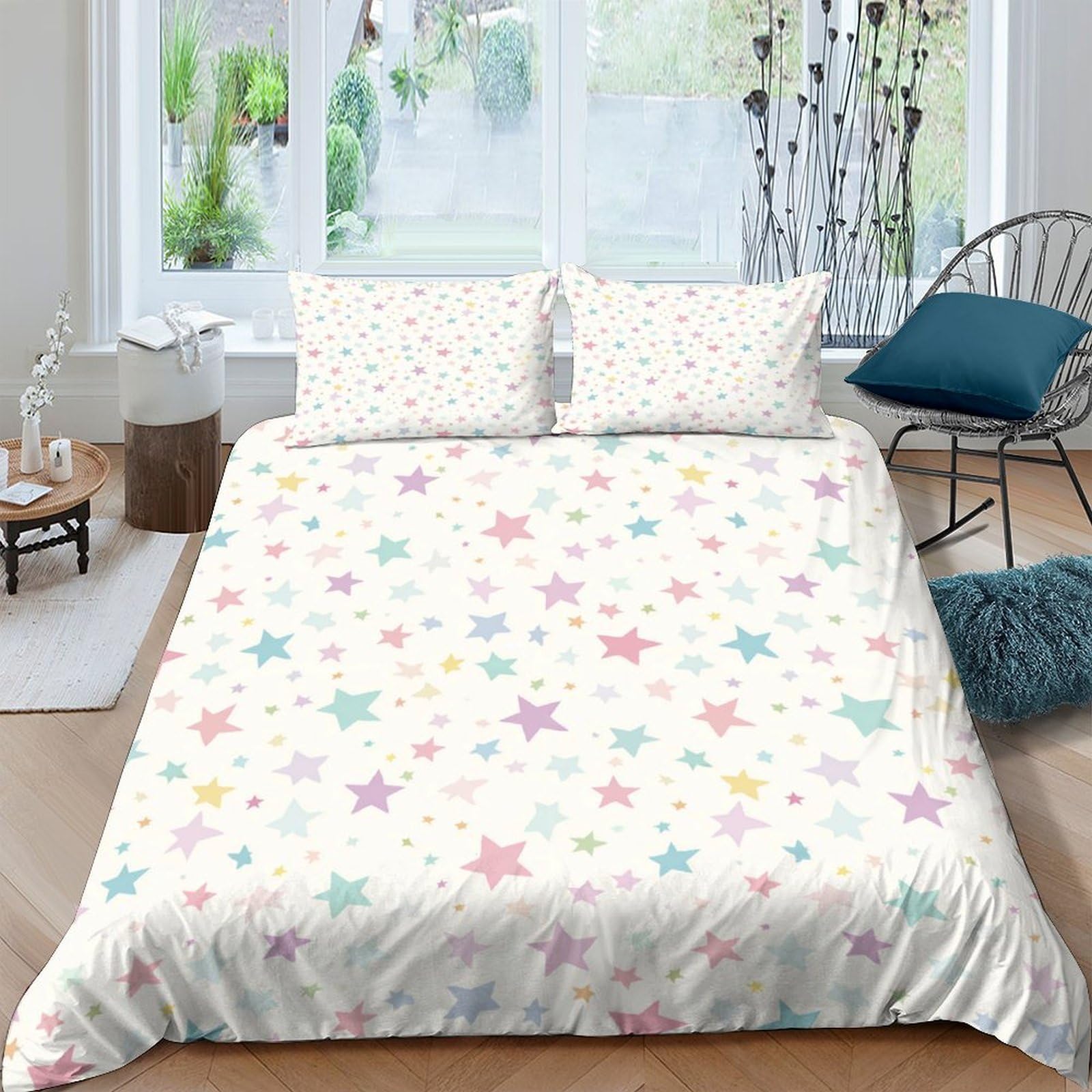 Ctjqhvkz Style-9 3D Printed Pastel Star Fitted Sheet Microfiber Soft Mattress Cover Colorful Starry Bed Decor For Bedroom Dorm Single（135X200cm）