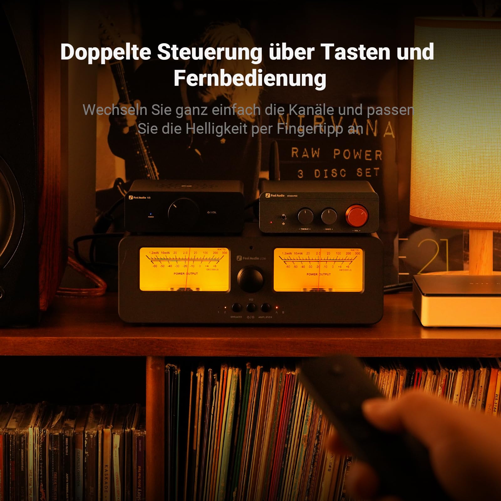 [Verbessert] Fosi Audio LC30 VU Meter Verstärker Lautsprecherwähler-Box, 2-Wege Analog-Audioschalter, für Stereo HiFi-Verstärker und Passive Lautsprecher, Home-Audio-Komponente mit Fernbedienung