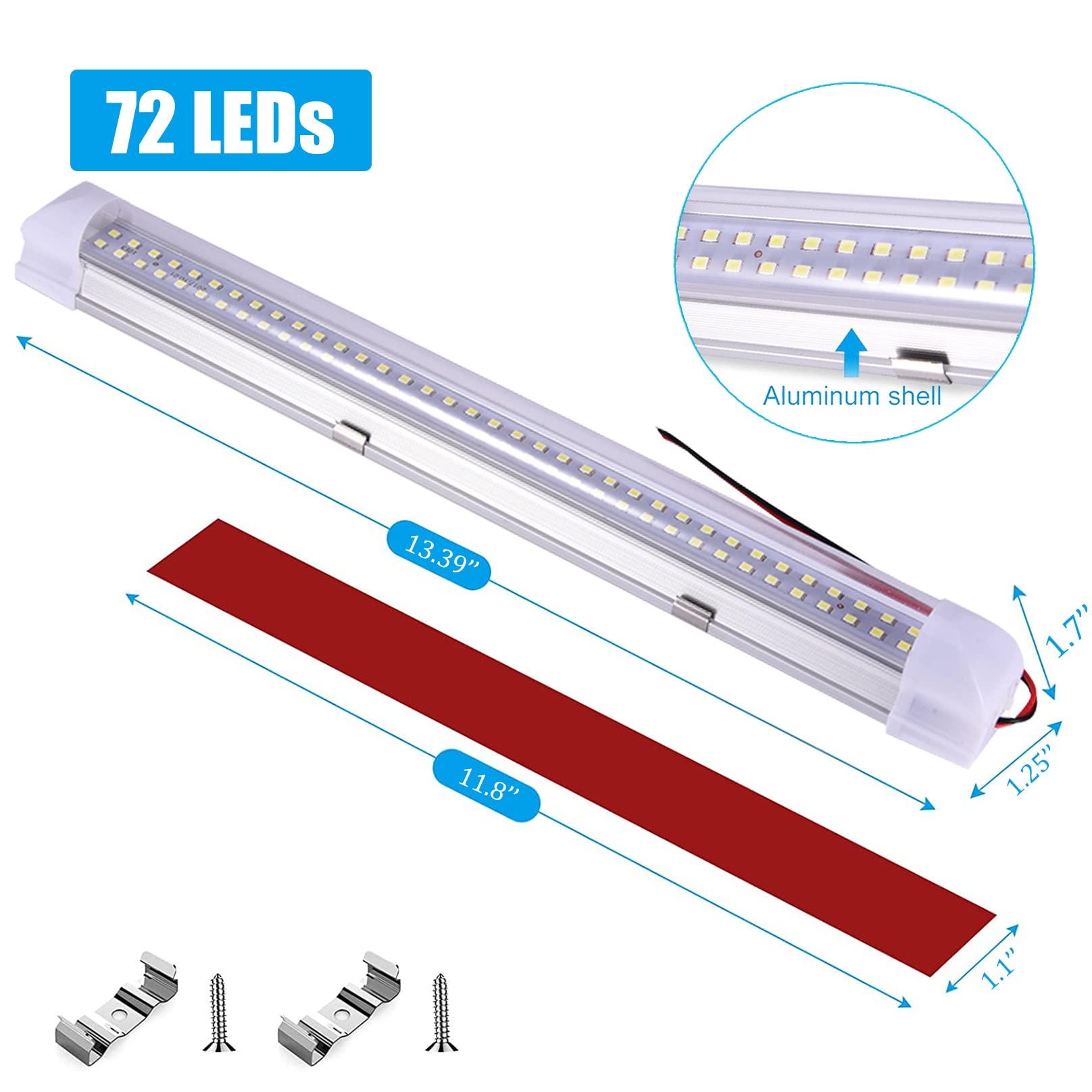 8 paczek 12V listwa oświetlenia wnętrza LED, 72LED 450lm 6W świetlówka LED Taśma oświetleniowa do samochodów dostawczych Auto Camper Bus Przyczepa kempingowa Łódź Samochód