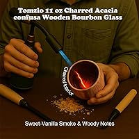 Vista 5 de Juego de vasos de madera carbonizada, vaso de whisky de acacia prémium hecho a mano de 11 onzas, 2 piedras y 1 molde de bola de hielo, vidrio