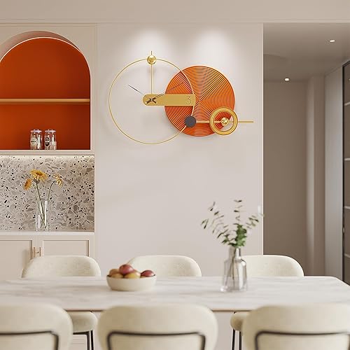 Miniatura 5 de Reloj de pared grande de 39 pulgadas, estilo nórdico naranja moderno, funciona con pilas, reloj decorativo de metal silencioso para sala de estar