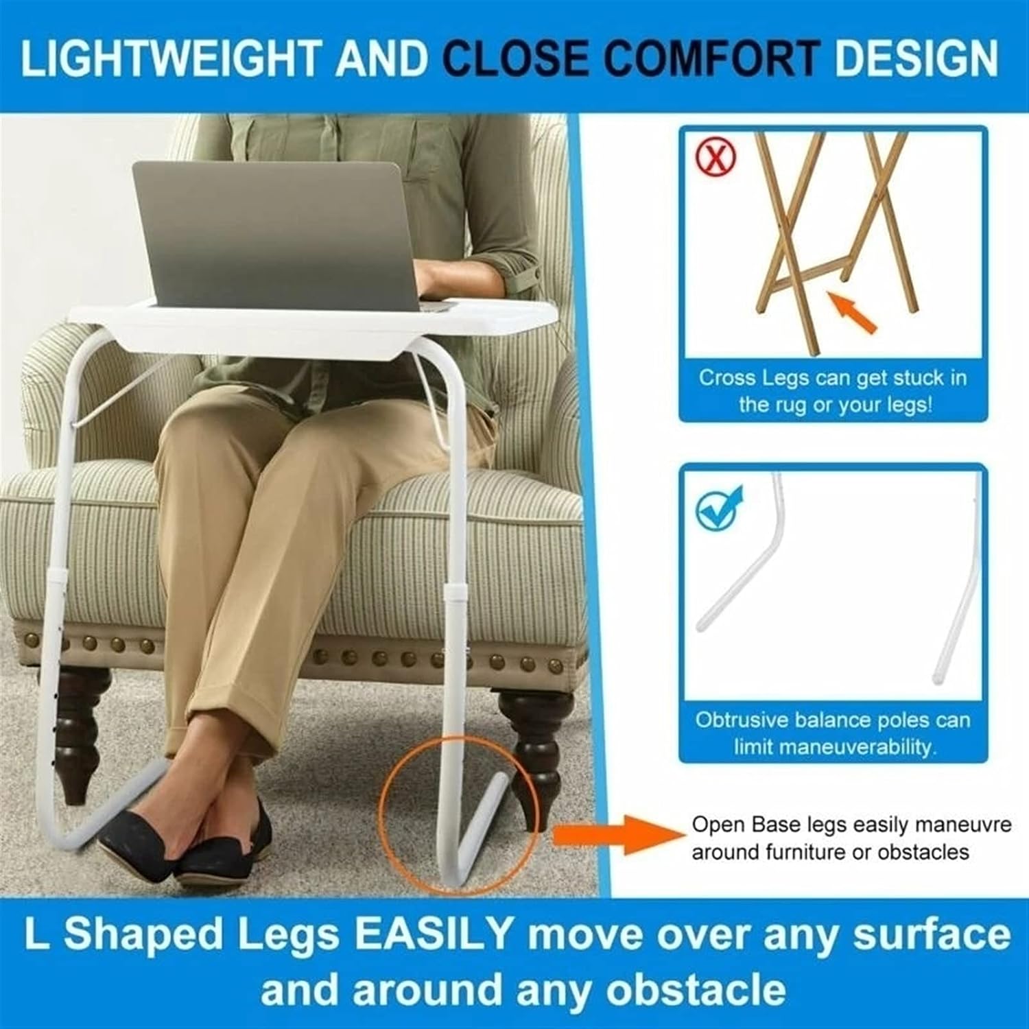 TV Tray Tables Folding Set of 2, Adjustable TV Tray Tables for Eating at Couch, White Small Table Desk for Home Dinner Room Bedroom Small Space