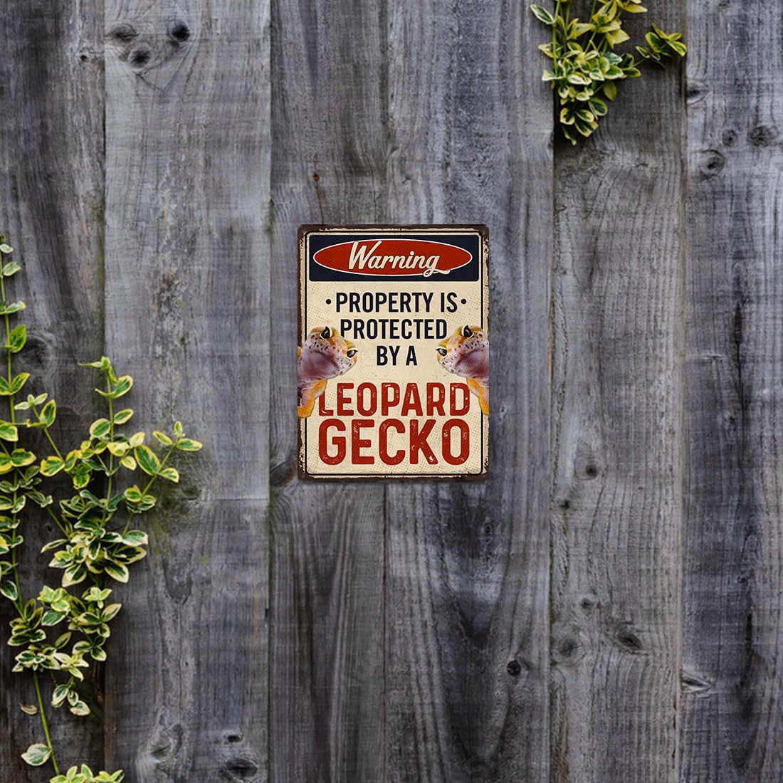Eveokoki Targa retrò con geco leopardato, divertente cartello di