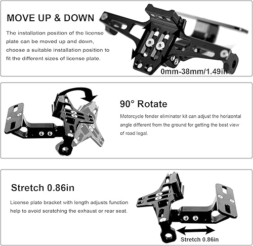 Miniatura 5 de LKV - Soporte universal para placa de matrícula de motocicleta con kit eliminador de guardabarros con luz LED, soporte de montaje de placa de