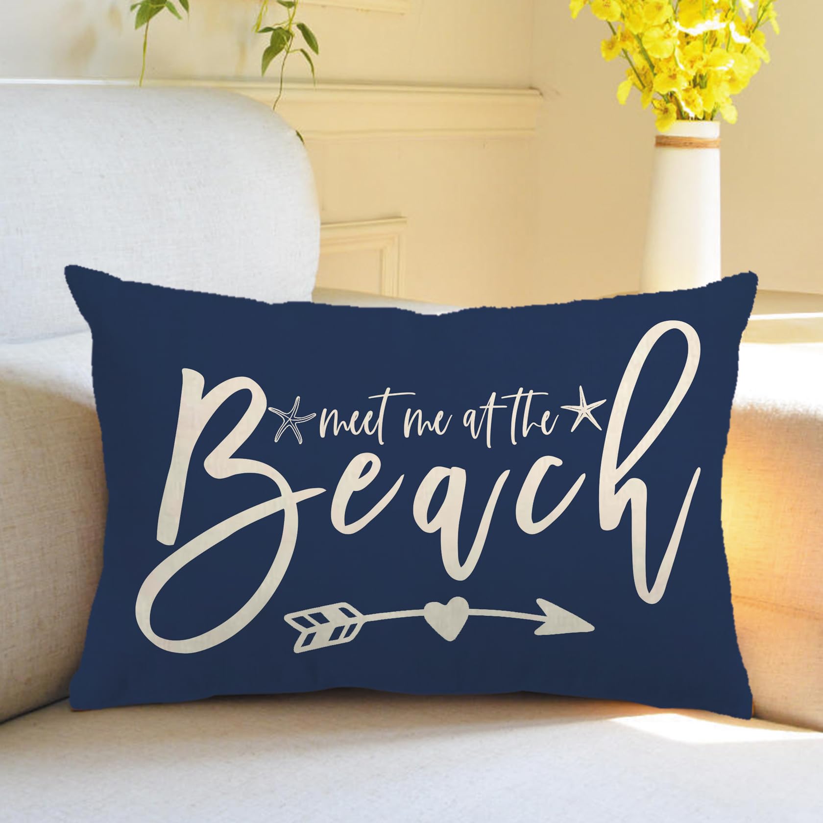 7COLORROOM 2Pack Beach Style Pillow Covers Double-Sided Printed Navy Blue Beach Life Starfish Summer Decor Rectangular/Waist Cushion Cover Ocean Theme Coastal Home Decor Pillowcases 12”×20” (Blue) 2