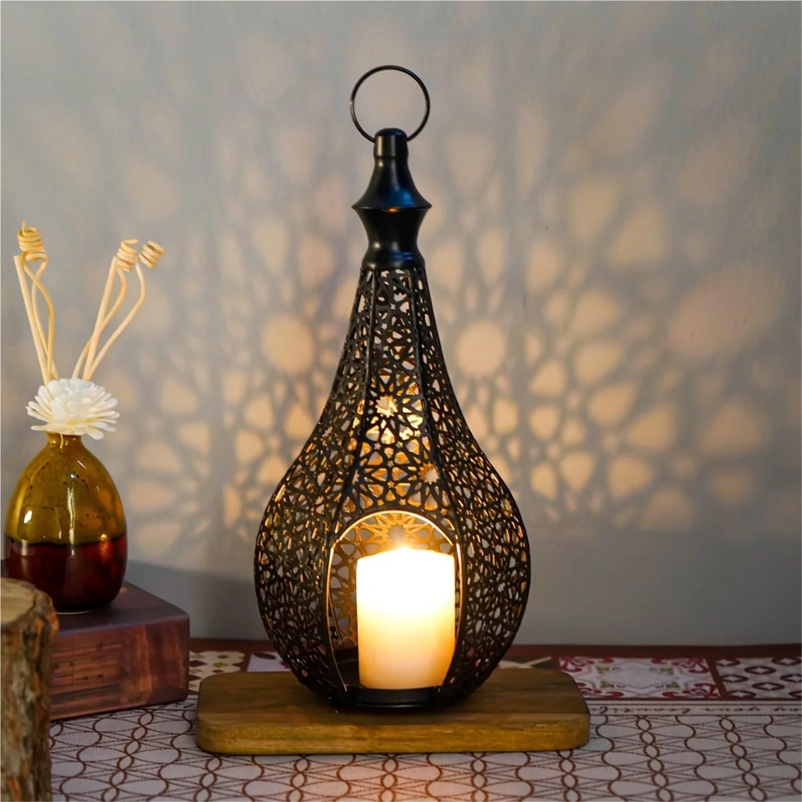 Wandkerzenständer 2 Stück Metall Laterne Kerzenhalter Kerzenhalter Ornament Home Kerzenhalter Dekoration Schmiedeeisen Für Wohnzimmer(Black A)