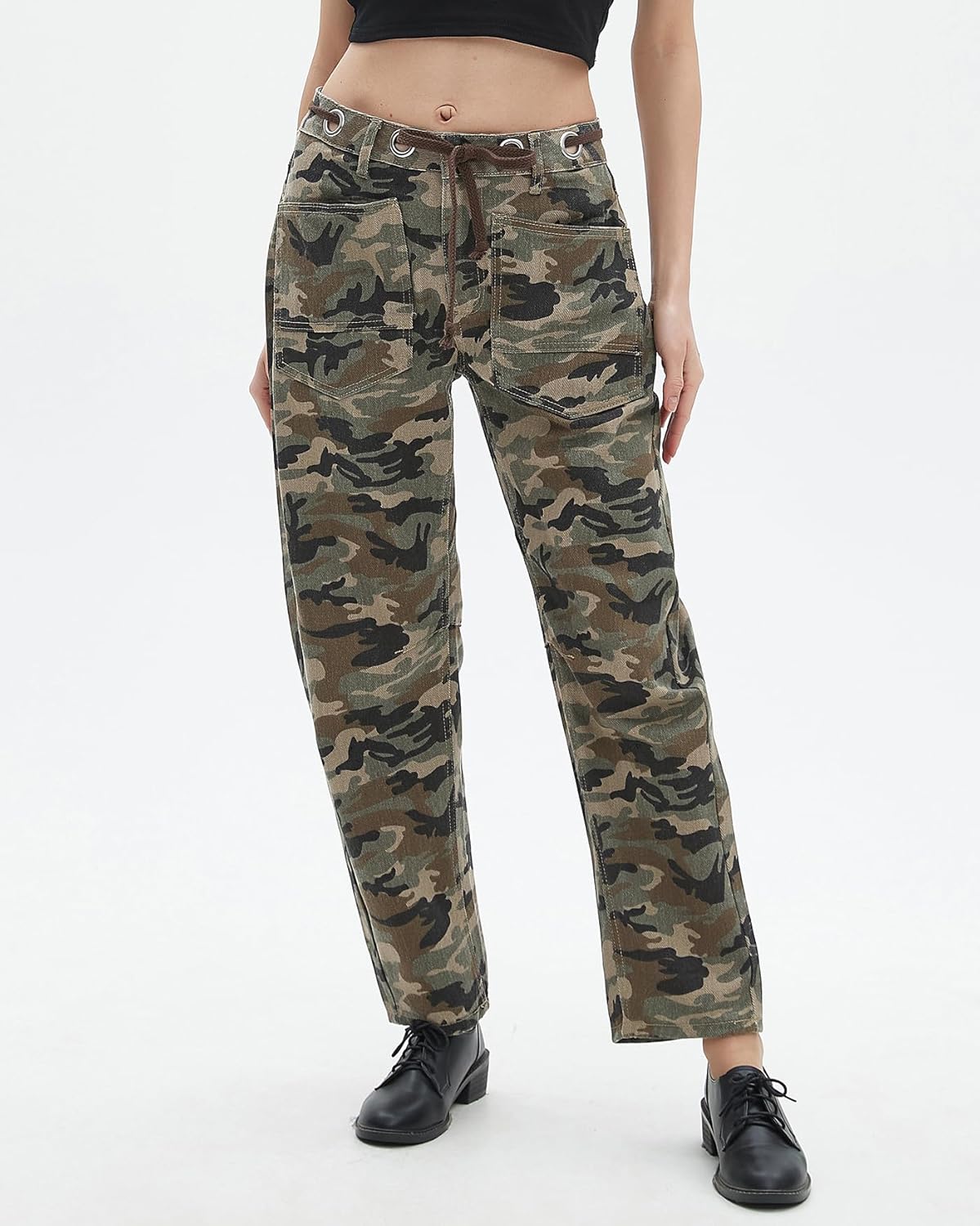 Kedera Barrel Jeans for Women Mid Rise Camo Pants Wide Leg Graphic Trousers Baggy Boyfriend Denim Pants with Pockets - Image 5