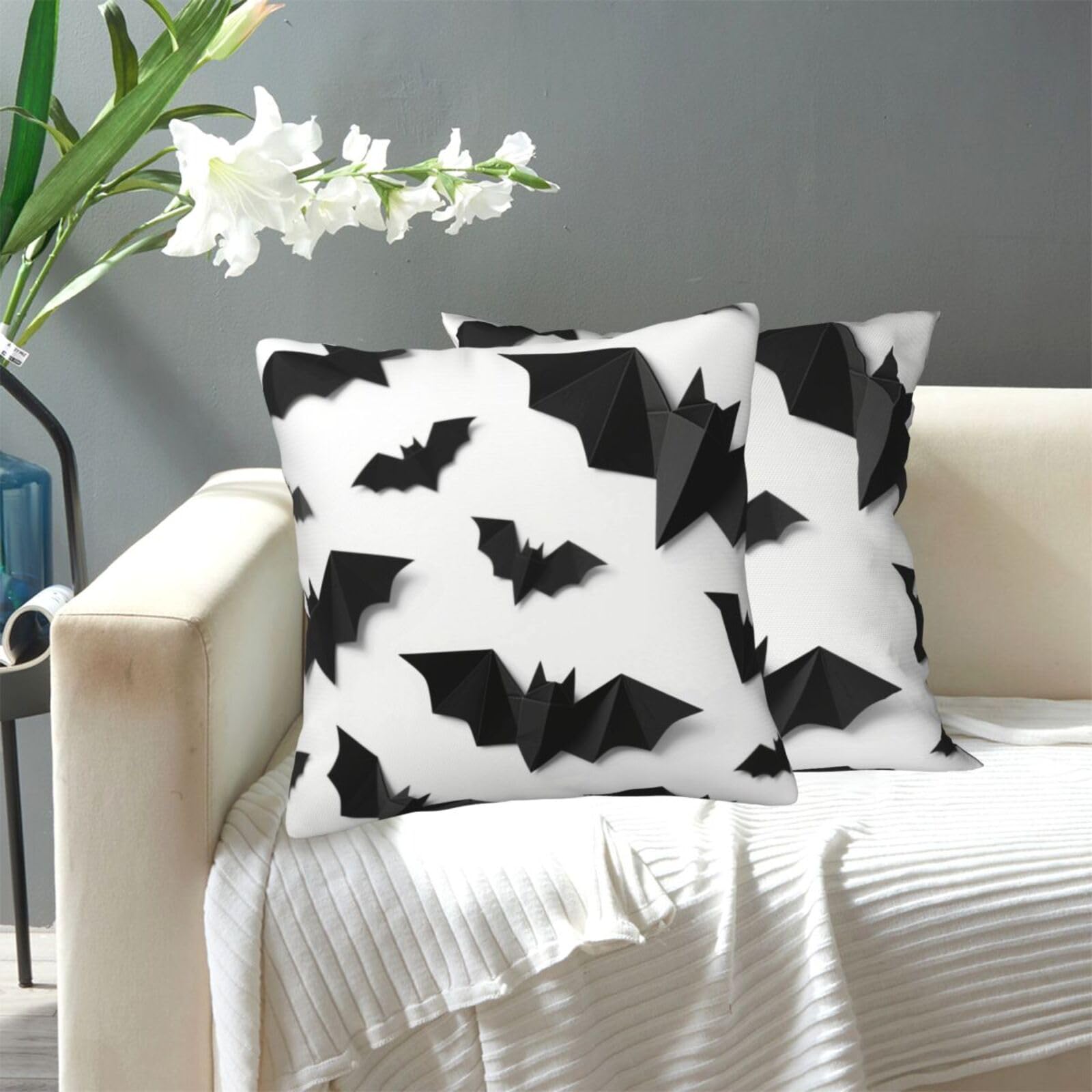 FekiLoot Decorative Throw Pillow Covers Modern Farmhouse Pillowcase Double Sided Cozy Cushion Cover for Sofa Couch Bed 18"X18" Halloween Bats
